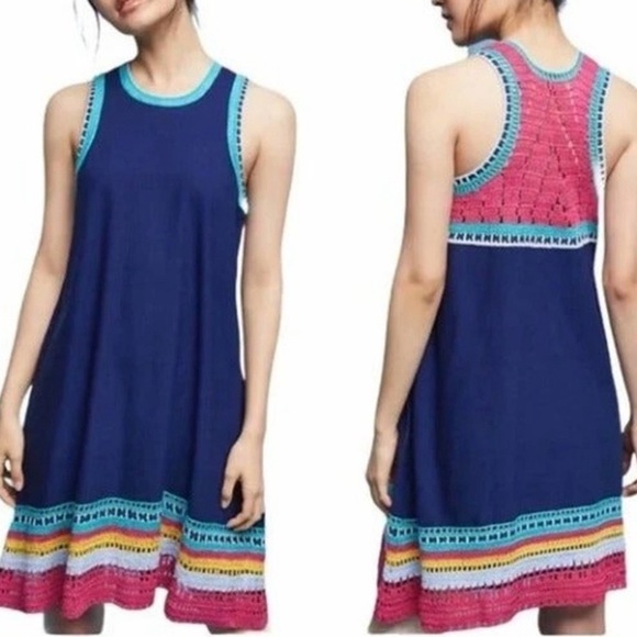 Akemi + Kin Navy With Mulyi Color Crochet Detail Sleeveless Dress Size Small - Picture 1 of 6